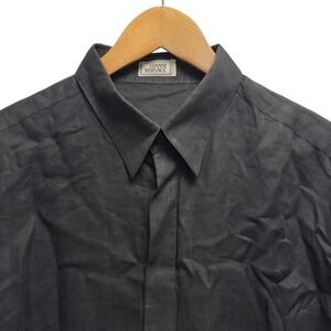 Gianni Versace Vintage Men's Size 54 Black Linen Long Sleeve Button Front Shirt